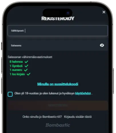 Rekisteröityminen bombastic casinolle